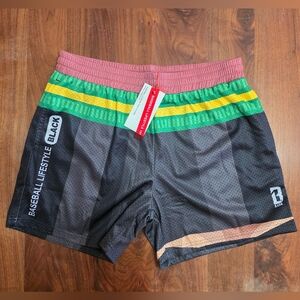 Baseball Lifestyle Men's Black and Green Athletic Shorts